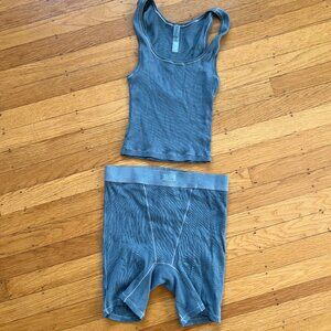 SKIMS Cotton Rib Tank & Boxer Set in Kyanite, Size S